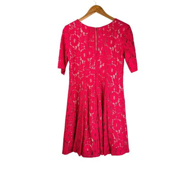 Julian Taylor NWT Red Floral Lace Sheer Nude Lining V-neck Trapeze Party Dress - Picture 10 of 14